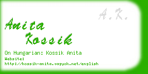 anita kossik business card